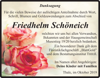 Traueranzeige von Friedhelm Schöneich von Super Sonntag Quedlinburg