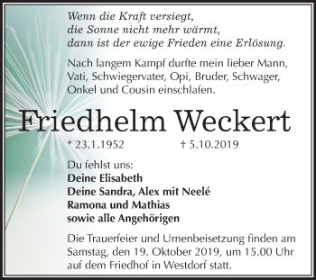 Traueranzeige von Friedhelm Weckert von Mitteldeutsche Zeitung Aschersleben
