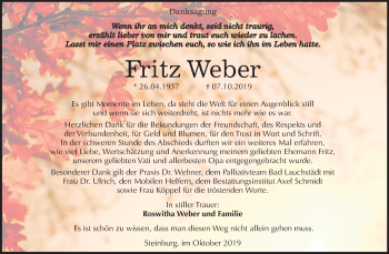Traueranzeige von Fritz Weber von Wochenspiegel Naumburg/Nebra