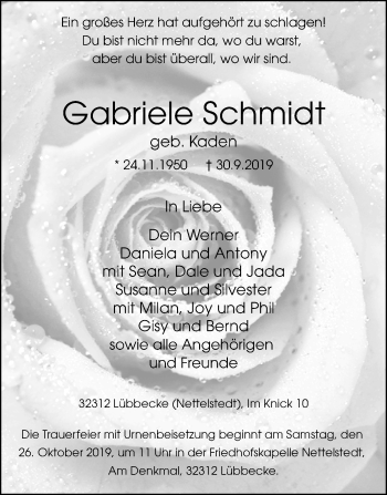 Traueranzeige von Gabriele Schmidt von Mitteldeutsche Zeitung Bitterfeld