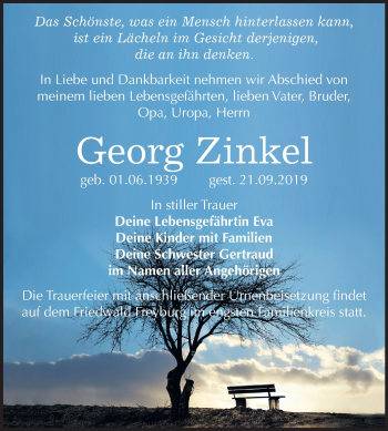 Traueranzeige von Georg Zinkel von Mitteldeutsche Zeitung Weißenfels