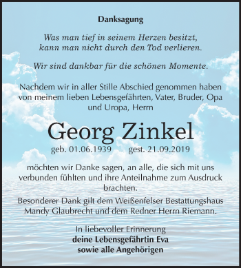 Traueranzeige von Georg Zinkel von Wochenspiegel Weißenfels