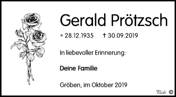 Traueranzeige von Gerald Prötzsch von Mitteldeutsche Zeitung Weißenfels
