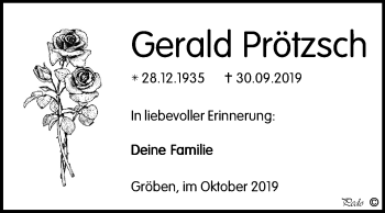 Traueranzeige von Gerald Prötzsch von Wochenspiegel Weißenfels