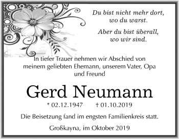 Traueranzeige von Gerd Neumann von Wochenspiegel Merseburg/Querfurt