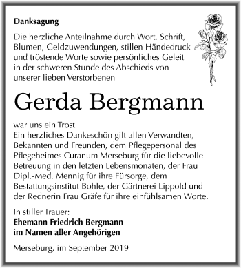 Traueranzeige von Gerda Bergmann von Super Sonntag Merseburg/Querfurt