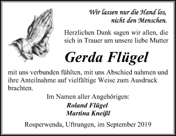 Traueranzeige von Gerda Flügel von Super Sonntag Sangerhausen