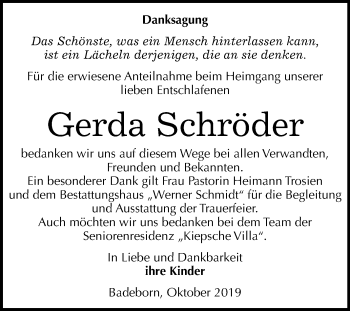 Traueranzeige von Gerda Schröder von Super Sonntag Quedlinburg