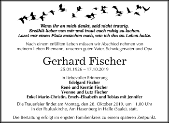 Traueranzeige von Gerhard Fischer von Mitteldeutsche Zeitung Halle/Saalkreis