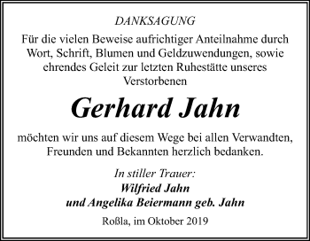 Traueranzeige von Gerhard Jahn von Super Sonntag Sangerhausen