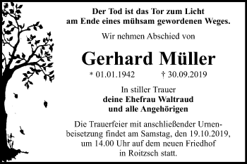 Traueranzeige von Gerhard Müller von Mitteldeutsche Zeitung Bitterfeld