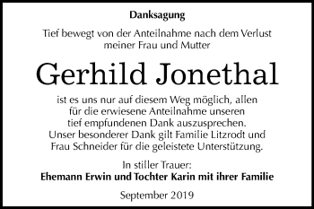 Traueranzeige von Gerhild Jonethal von Mitteldeutsche Zeitung Naumburg/Nebra