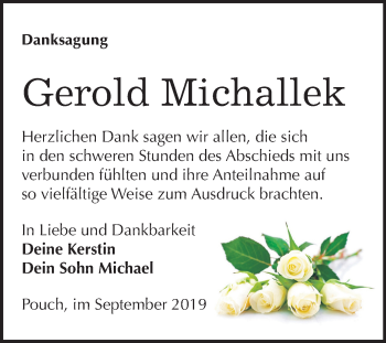 Traueranzeige von Gerold Michallek von Mitteldeutsche Zeitung Bitterfeld