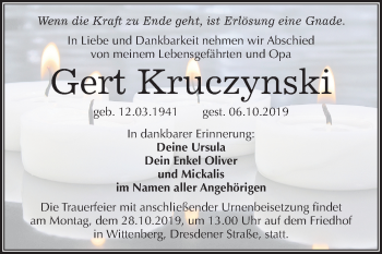 Traueranzeige von Gert Kruczynski von Mitteldeutsche Zeitung Wittenberg