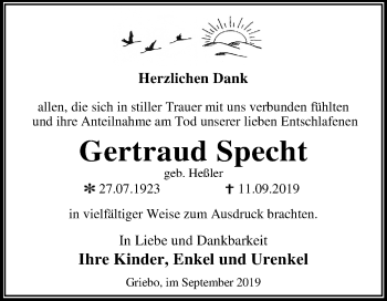 Traueranzeige von Gertraud Specht von Super Sonntag Wittenberg