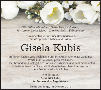 Traueranzeige von Gisela Kubis von Mitteldeutsche Zeitung Merseburg/Querfurt