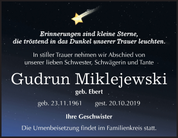 Traueranzeige von Gudrun Miklejewski von Super Sonntag Köthen