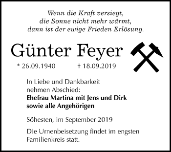 Traueranzeige von Günter Feyer von Mitteldeutsche Zeitung Weißenfels