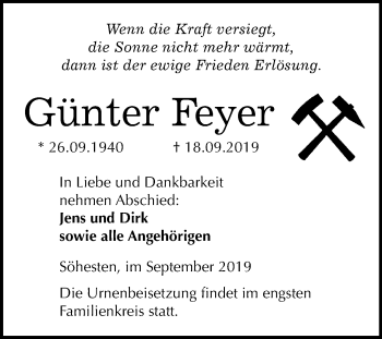 Traueranzeige von Günter Feyer von Mitteldeutsche Zeitung Weißenfels