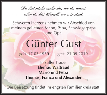 Traueranzeige von Günter Gust von Mitteldeutsche Zeitung Wittenberg