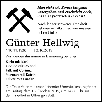 Traueranzeige von Günter Hellwig von Mitteldeutsche Zeitung Sangerhausen