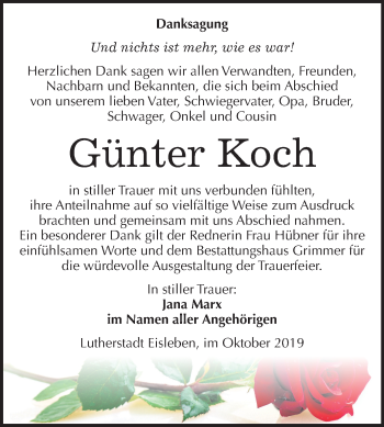Traueranzeige von Günter Koch von Mitteldeutsche Zeitung Mansfelder Land