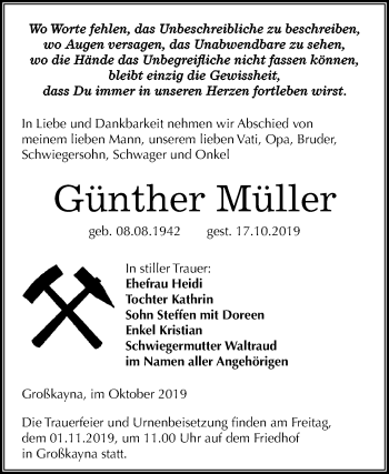 Traueranzeige von Günther Müller von Super Sonntag Merseburg/Querfurt