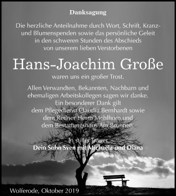 Traueranzeige von Hans-Joachim Große von Wochenspiegel Mansfelder Land