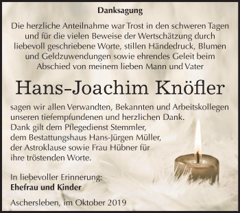 Traueranzeige von Hans-Joachim Knöfler von Mitteldeutsche Zeitung Aschersleben