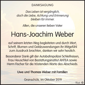 Traueranzeige von Hans-Joachim Weber von Wochenspiegel Weißenfels
