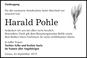 Traueranzeige von Harald Pohle von Mitteldeutsche Zeitung Merseburg/Querfurt