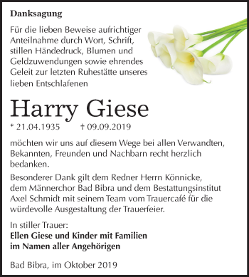 Traueranzeige von Harry Giese von Mitteldeutsche Zeitung Naumburg/Nebra
