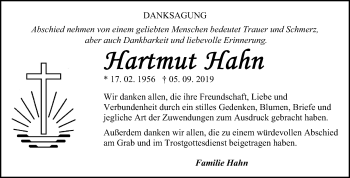 Traueranzeige von Hartmut Hahn von Super Sonntag Sangerhausen