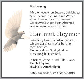 Traueranzeige von Hartmut Heymer von Super Sonntag Zeitz