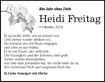 Traueranzeige von Heidi Freitag von Mitteldeutsche Zeitung Quedlinburg