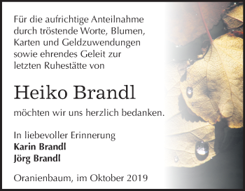 Traueranzeige von Heiko Brandl von Super Sonntag Wittenberg