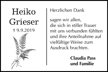 Traueranzeige von Heiko Grieser von Super Sonntag Bernburg
