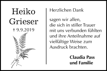 Traueranzeige von Heiko Grieser von Mitteldeutsche Zeitung Bernburg