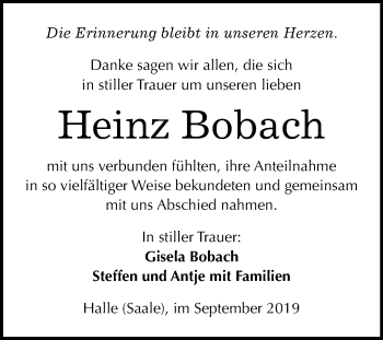 Traueranzeige von Heinz Bobach von Mitteldeutsche Zeitung Halle/Saalkreis
