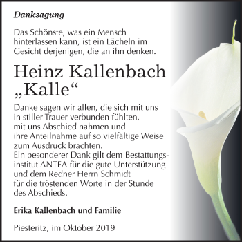 Traueranzeige von Heinz Kallenbach von Mitteldeutsche Zeitung Wittenberg