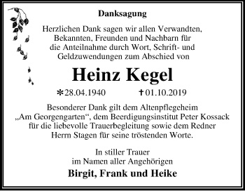Traueranzeige von Heinz Kegel von Super Sonntag Dessau-Roßlau