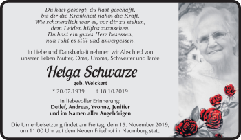 Traueranzeige von Helga Schwarze von Mitteldeutsche Zeitung Naumburg/Nebra