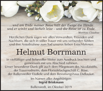 Traueranzeige von Helmut Borrmann von Mitteldeutsche Zeitung Quedlinburg