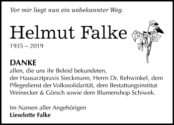 Traueranzeige von Helmut Falke von Super Sonntag Bernburg