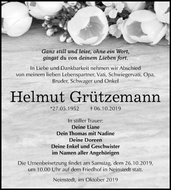 Traueranzeige von Helmut Grützemann von Super Sonntag Quedlinburg