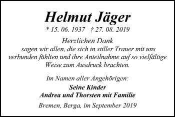 Traueranzeige von Helmut Jäger von Super Sonntag Sangerhausen