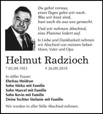 Traueranzeige von Helmut Radzioch von Wochenspiegel Bitterfeld