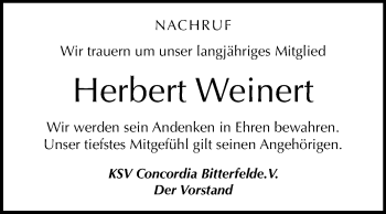 Traueranzeige von Herbert Weinert von Wochenspiegel Bitterfeld
