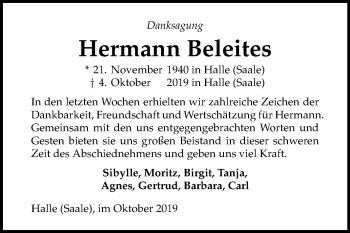 Traueranzeige von Hermann Beleites von Mitteldeutsche Zeitung Halle/Saalkreis