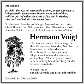 Traueranzeige von Hermann Voigt von Mitteldeutsche Zeitung Mansfelder Land